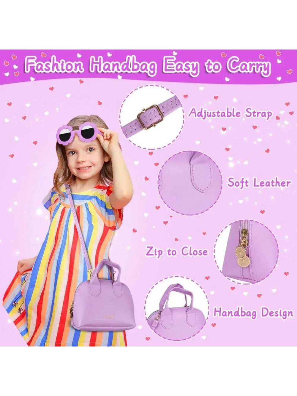 Adorable Purple Play Purse Set for Girls 3-5 | Pretend Handbag with Accessories